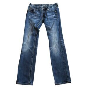 Miss Me Straight Leg Low Rise Jeans Womens 28 Flap Pocket Rhinestone Embellished